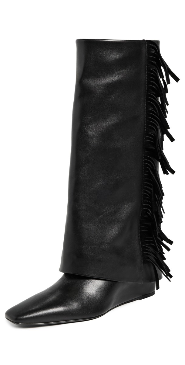 SIMKHAI Quinn Leather Fringe Boots Black