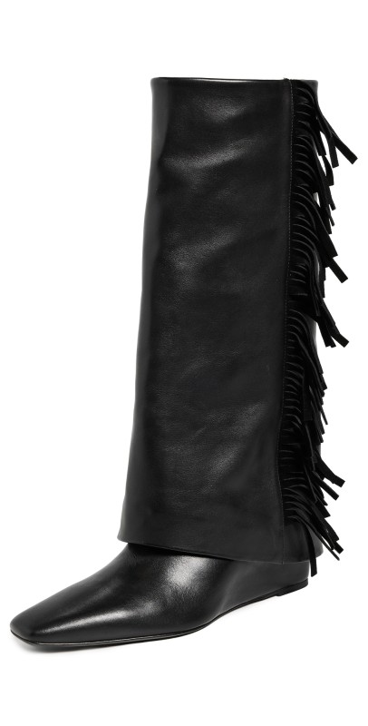 SIMKHAI Quinn Leather Fringe Boots Black