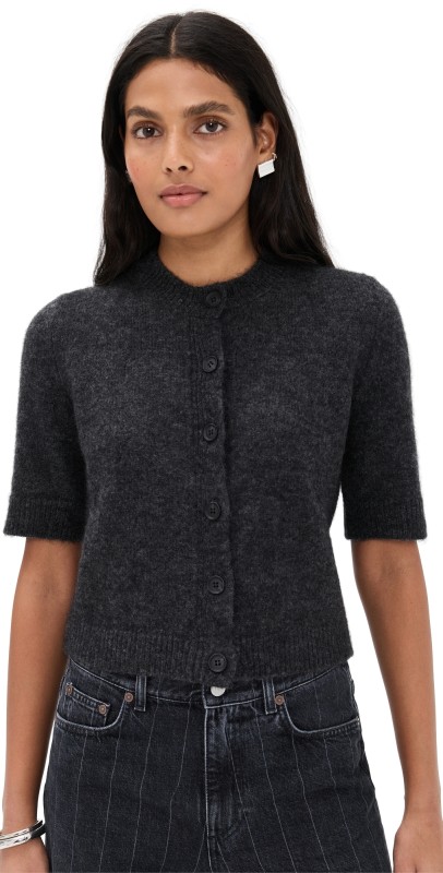 House of Dagmar Brushed Cardigan Top Dark Grey Melange