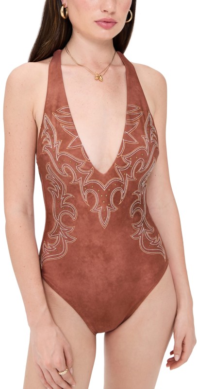 L'AGENCE Lisa Bolero Plunge One Piece Bronze