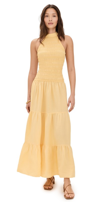 The Wolf Gang Ostia Shirred Maxi Dress Butter