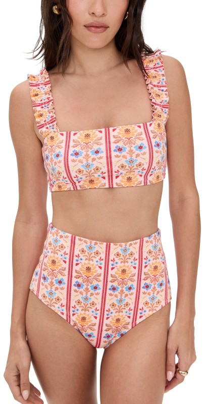 Hill House Home The Teagan Bikini Set Floral Block Stripe/Pink