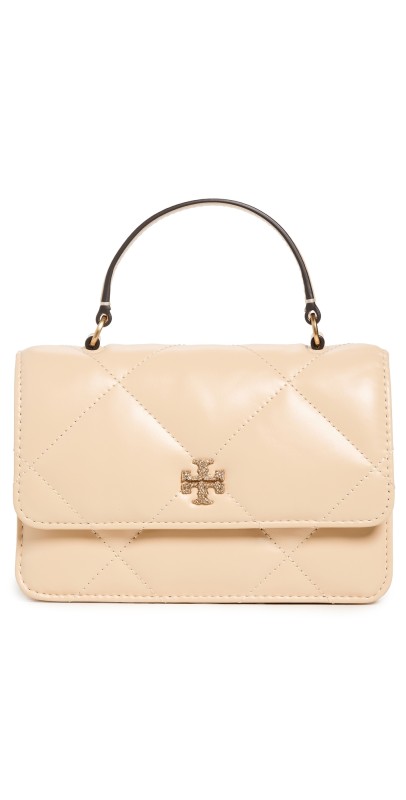 Tory Burch Kira Pave Logo Diamond Quilt Mini Top Handle Bag Soft Serv