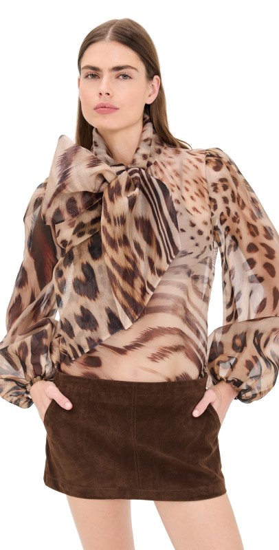 Retrofête Peregrine Silk Blouse Melting Animal Print