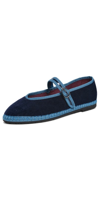 Flabelus Pierre Velvet Mary Jane Flats Dark Blue