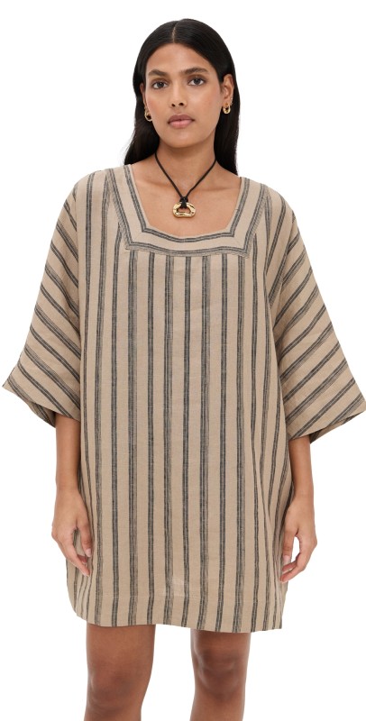 STAUD Manuela Linen Dress Sahara Stripe