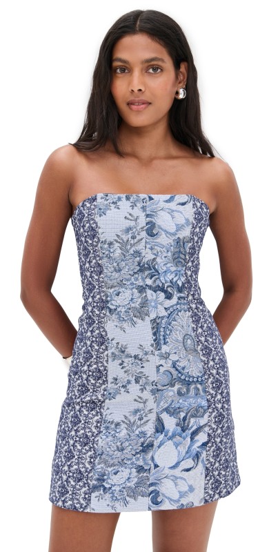 alice + olivia Violet Strapless Seamed Mini Dress Blue Multi