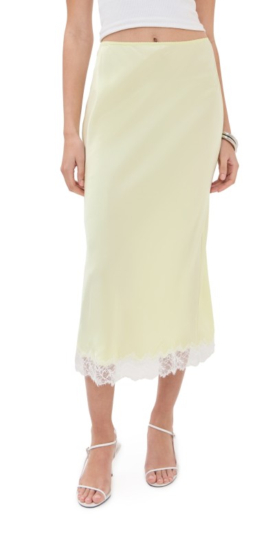 Sablyn Miranda Scallop Trim Bias Cut Pull On Skirt with Lace Pale Citron