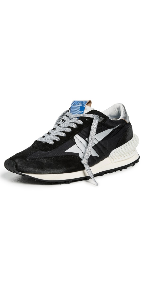 Golden Goose Running Marathon Nylon Upper Suede Toe And Spur Printed Star Laminated Heel Sneakers Black/Silver