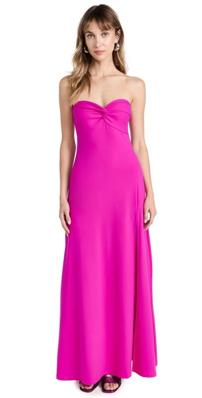 Susana Monaco Twist Front Strapless Slit Dress 42 Magenta