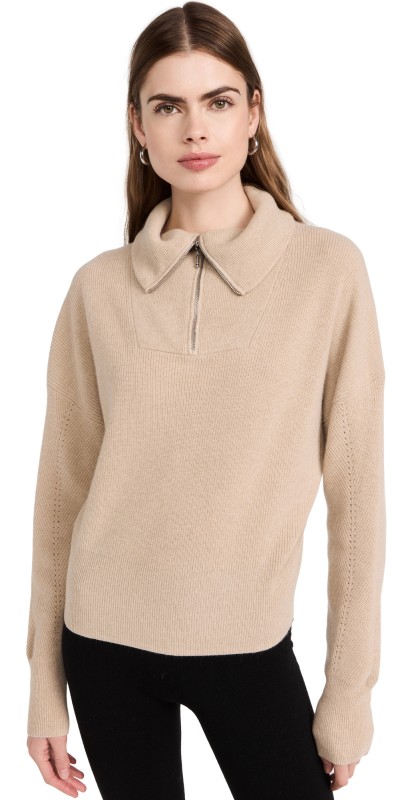 Sweaty Betty Relax Cashmere Half Zip Hazel Beige