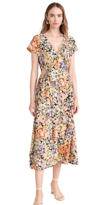 ASTR the Label Miranda Dress Orange Black Floral