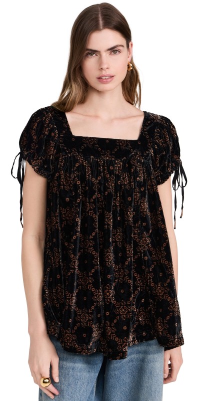 Free People Velvet Summer Camp Tunic Black Combo