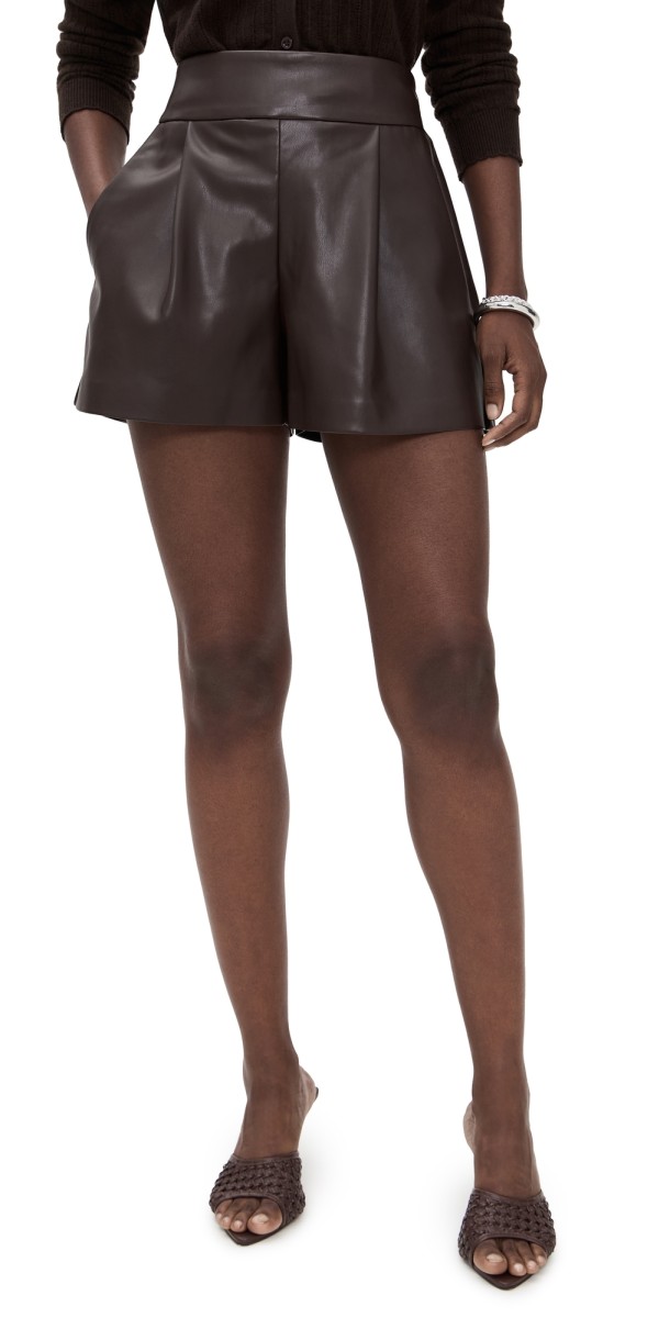 Susana Monaco Faux Leather Pleated Shorts Java