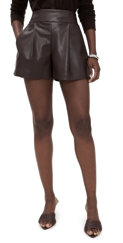 Susana Monaco Faux Leather Pleated Shorts Java