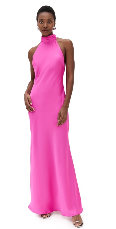 MISHA The Evianna Satin Gown Hot Pink