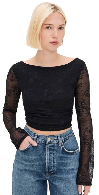 AFRM Noam Lace Crop Top Noir