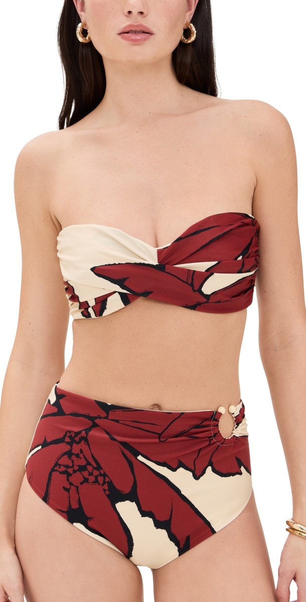 Johanna Ortiz Palms Sea Sprite Bikini Top Salty Palms/Ecru/Red/Black