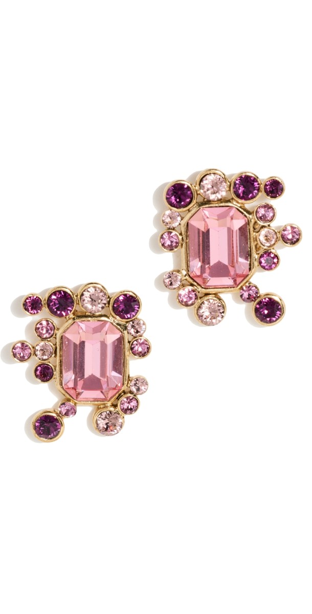 Oscar de la Renta Square Stud Emerald Cut Earrings Rose Mult