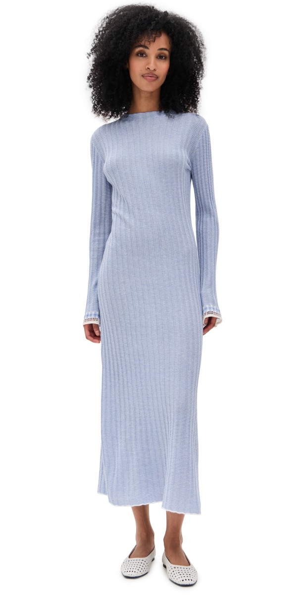 Guest in Residence Fine Stripe Mock Neck Dress Cream/French Blue