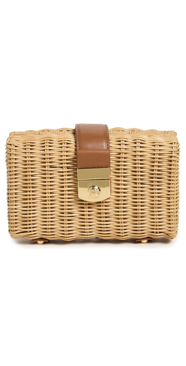 Veronica Beard Lock Box Clutch Natural Wicker/Hazelwood