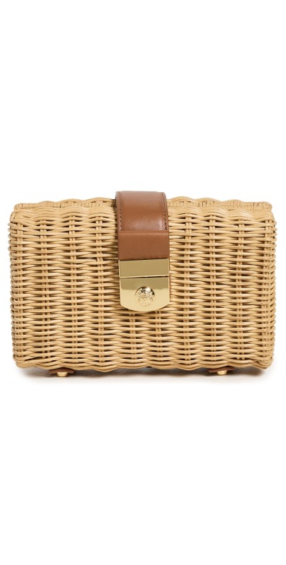 Veronica Beard Lock Box Clutch Natural Wicker/Hazelwood