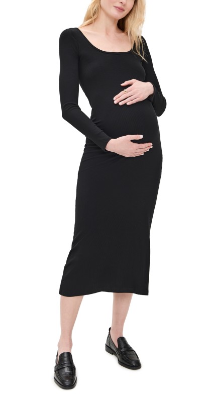 HATCH The Long Sleeve Rib Dress Black