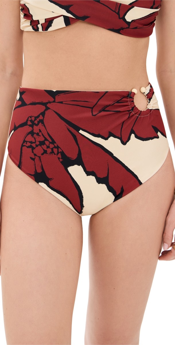 Johanna Ortiz Palms Marinera Bikini Bottoms Salty Palms/Ecru/Red/Black