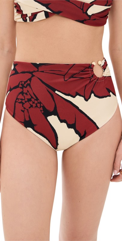 Johanna Ortiz Palms Marinera Bikini Bottoms Salty Palms/Ecru/Red/Black