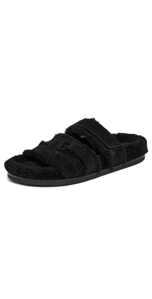 Tory Burch Ines Shearling Sport Slides Perfect Black/Black