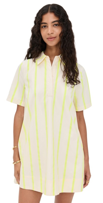English Factory Striped Kaftan Mini Dress Yellow Multi
