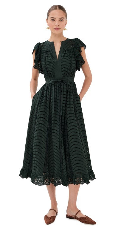 Ulla Johnson Olga Flutter Sleeve Midi Dress Cypress