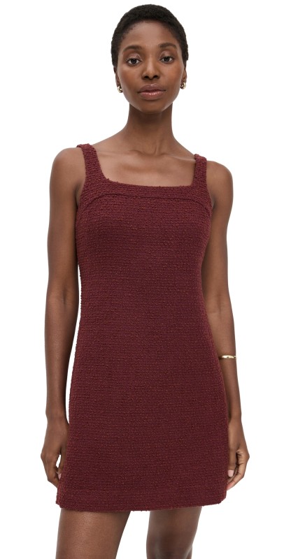 Theory Square Neck Yoke Dress Oxblood Red