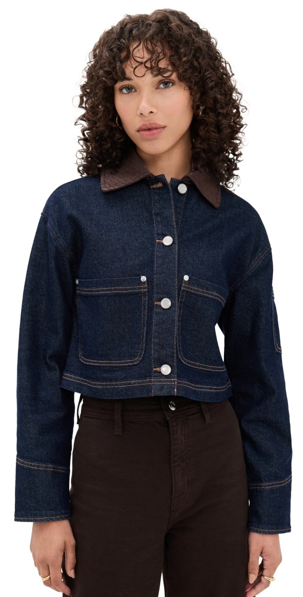 Avec Les Filles Combo Collar Crop Trucker Jacket Rinse/Chocolate