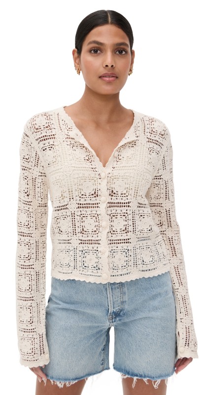 FRAME The Crochet Cardi Cream