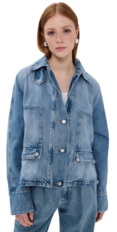 Brandon Maxwell The Harper Balloon Jacket with Drawcord Hem Medium Vintage Wash