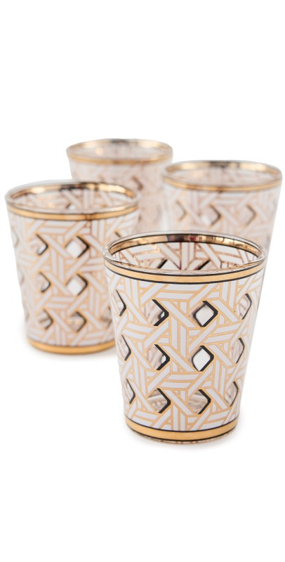 Jonathan Adler Basket Weave Glassware Set Of 4 Gold/Multi One Siz