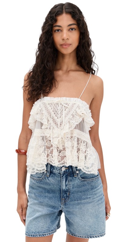 Free People Sofia Embroidered Tank Ivory