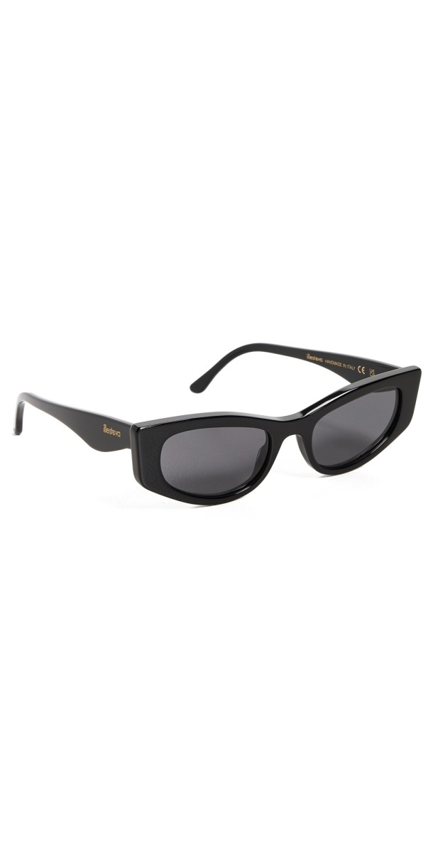Illesteva Alexa Sunglasses Black w/ Grey Flat Lenses