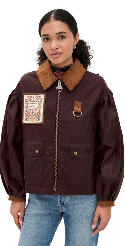 Barbour Barbour x Farm Rio Thais Wax Jacket Bordeaux/Cream Heart Print