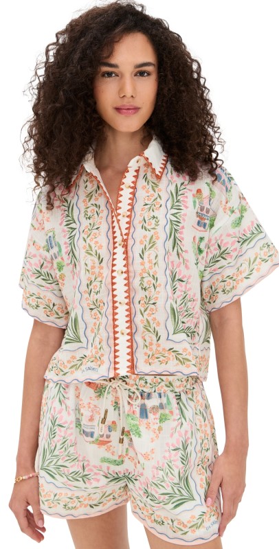 En Saison Alaia Linen Top Ivory Terracotta