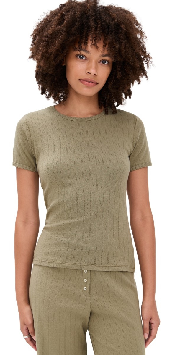 Leset Pointelle Slim Fit Tee Cypress