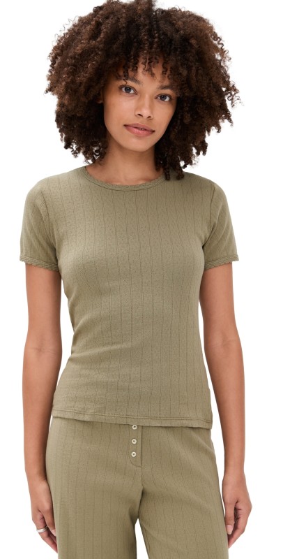 Leset Pointelle Slim Fit Tee Cypress