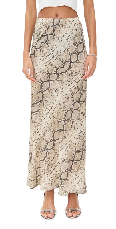 SPRWMN Bias Maxi Skirt Beige Snakeskin