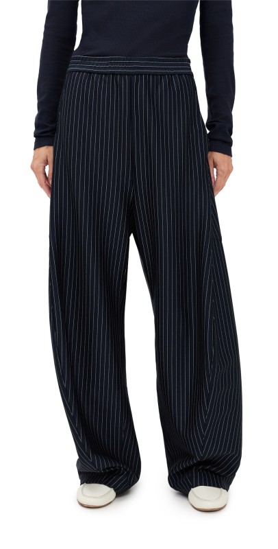 Tibi Petite Pinstripe Active Knit Winslow Pants Navy Multi