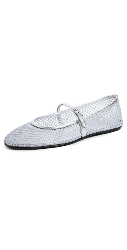 Black Suede Studio Mika Flats Silver Mesh