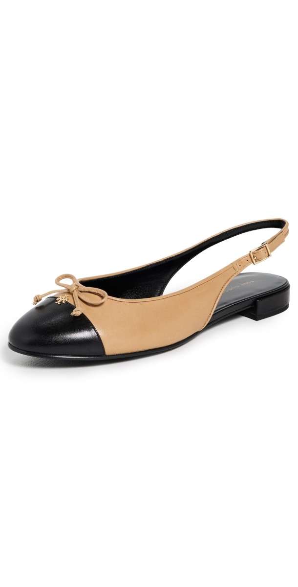Tory Burch Cap Toe Slingback Ballet Flats Ginger Shortbread/Perfect Bl
