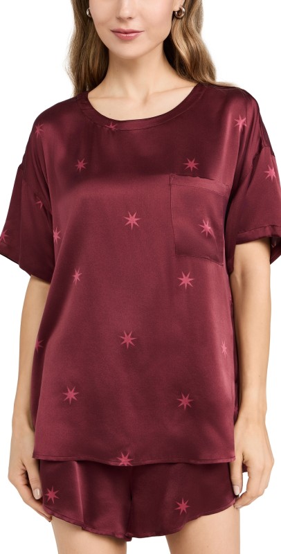 Lunya Washable Silk Tee Short Set Burgundy Anise