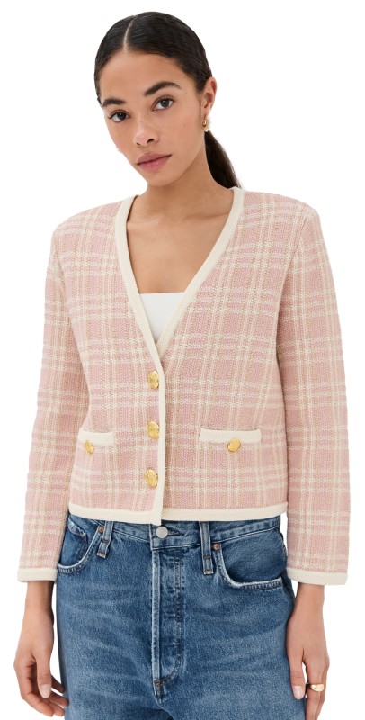 Veronica Beard Claudine Knit Jacket Off White/Pink Clay
