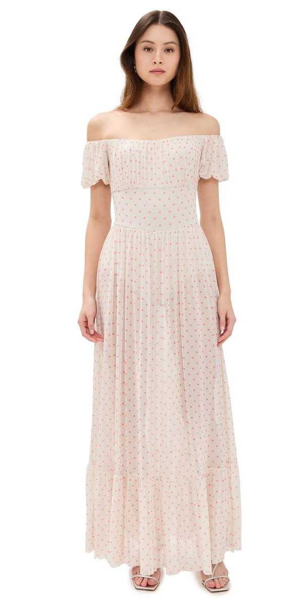 AFRM Moreno Dress Coral Micro Dot